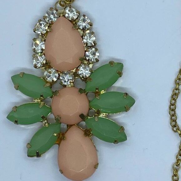 Gold-Tone Pink Green Gemstone Rhinestone Necklace - Picture 6 of 7